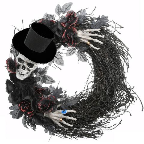 21" Halloween Top Hat Skeleton Wreath