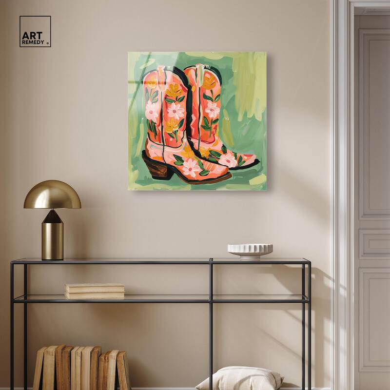 Wildflower Cowboy Boots Acrylic by Art Remedy, Ready to Hang
