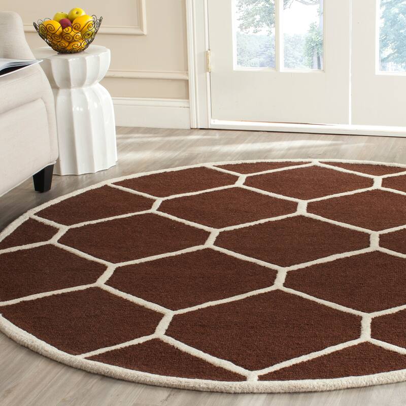 SAFAVIEH Handmade Cambridge Meira Modern Moroccan Wool Rug - 6' Round - Dark Brown/Ivory
