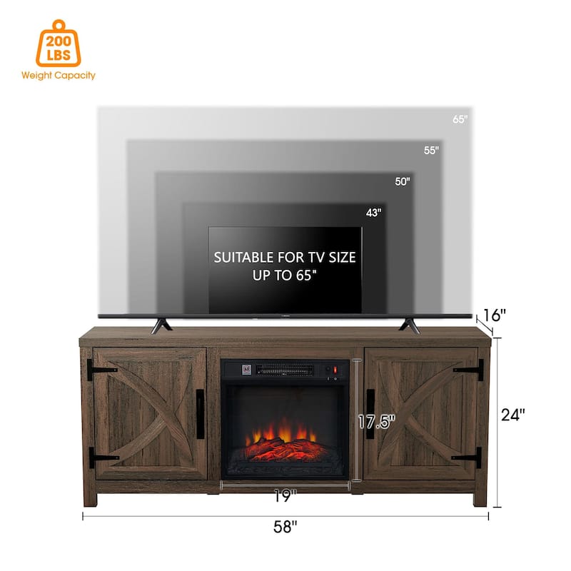58-inch Farmhouse Electric Fireplace TV Stands Console Table with Electric Fireplace