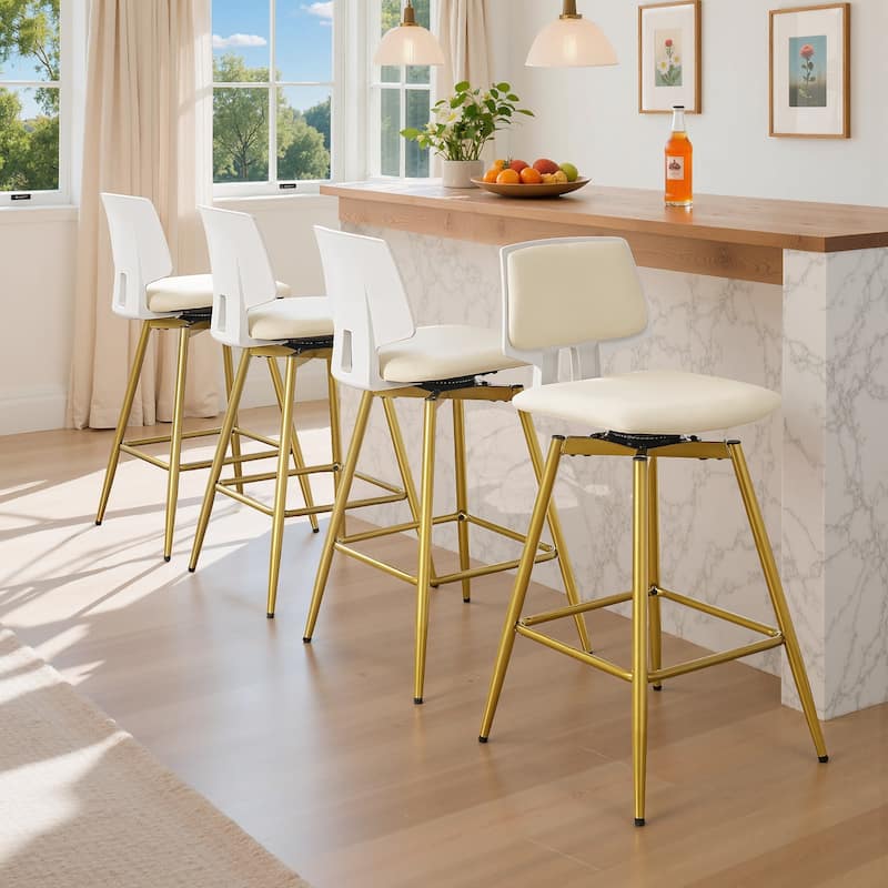 VECELO 2/4-Piece 360° Swivel PU Leather Bar Stools with Footrest Multi-Purpose Space-Saving Bar Stools for Small Apartments - Cream - Set of 4