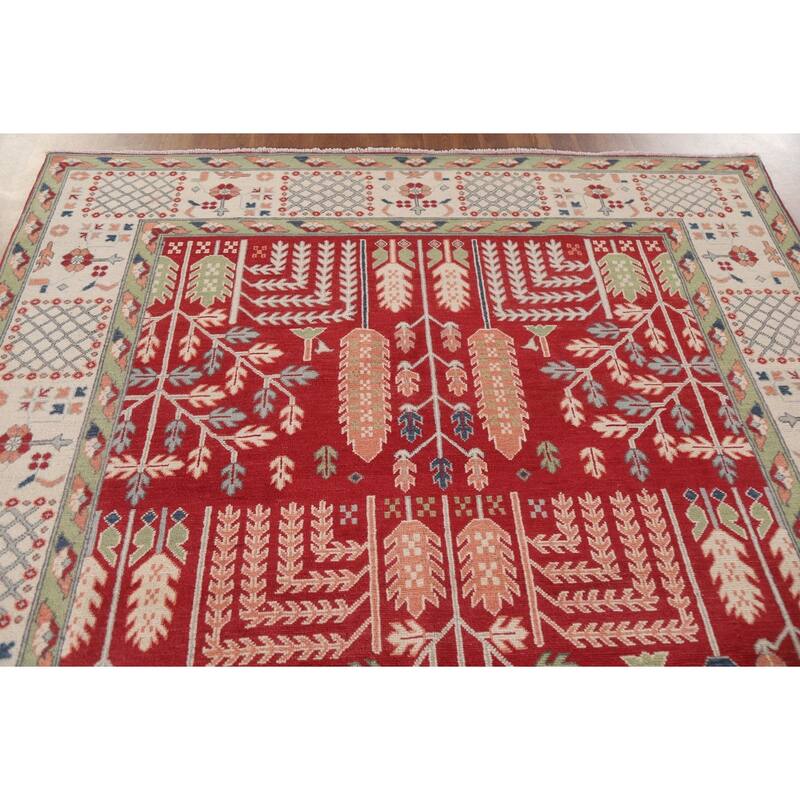 Hand Knotted Oriental 100% Wool Carpet Traditional Geometric Red Kazak Area Rug - 10' 0'' X 6' 4''