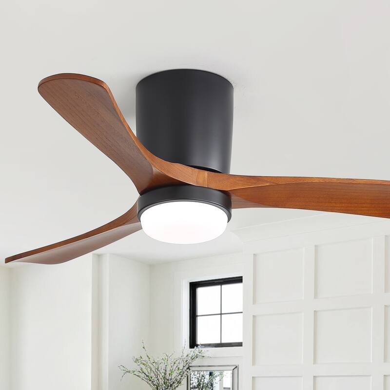 Sofucor 42“/52"/60"/48" Noiseless Walnut Wood Ceiling Fan with Remote Control, Integrated Light Optional - 42''Flush Mount Fan with Light&Remote Control