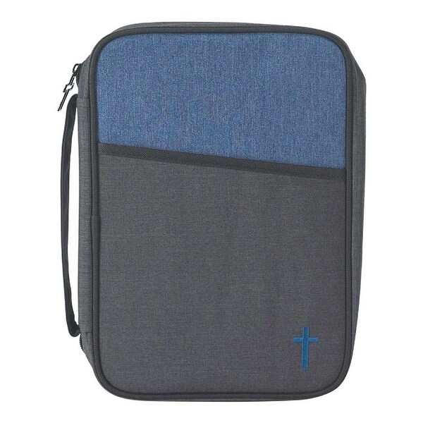11.25” Denim Gray Cross Embossed Religious Book Cover - N/A