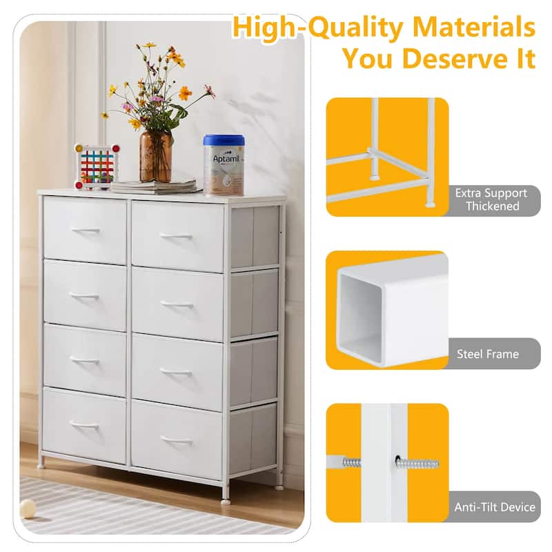 Stylish 8 Drawer Chest of Dressers for Bedroom, Tall Chest Organizer Tower with Wooden Top