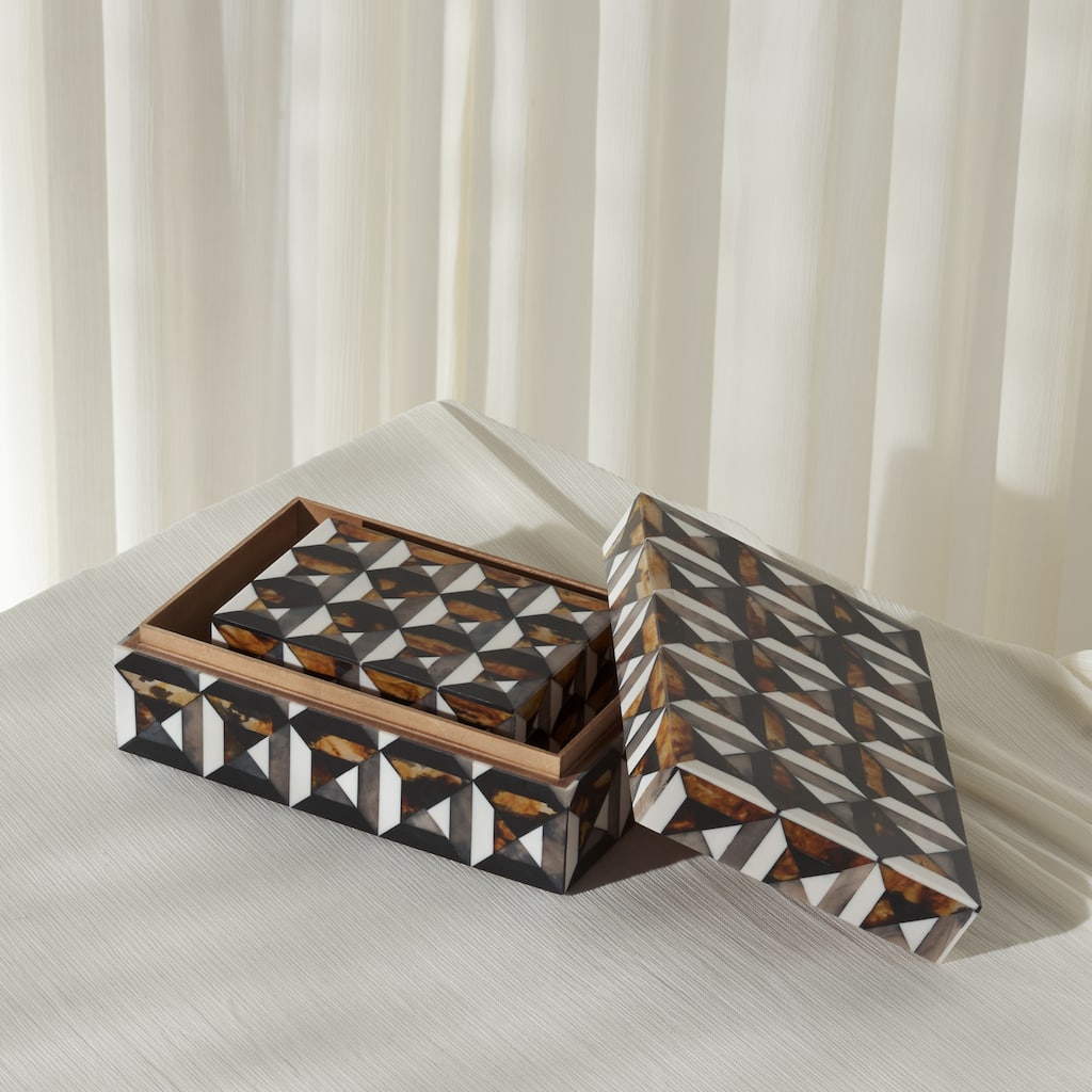 SAFAVIEH Home Ani Ivory/Brown Resin Decorative Box Set of 2