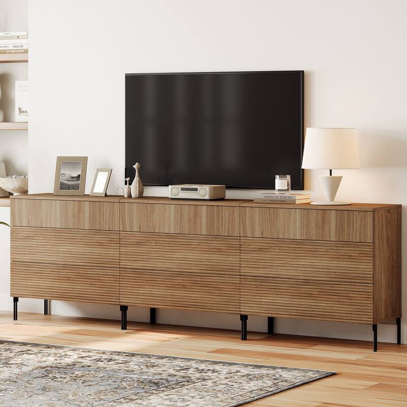 31.5" Reeded Dresser TV Stand, Modern Minimalist Entertainment Center, Wooden TV Console 