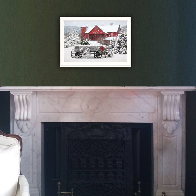 Framed Wall Art - Tree Farm Wagon, White Frame