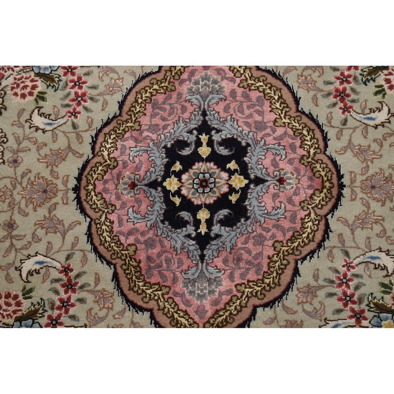 Handmade Pink Wool & Silk Tabriz Persian Area Rug Traditional Carpet - 5'0"x 7'6"