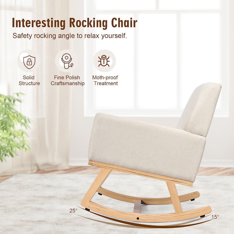 Costway Modern Upholstered Rocking Chair Rocking Armchair for Living