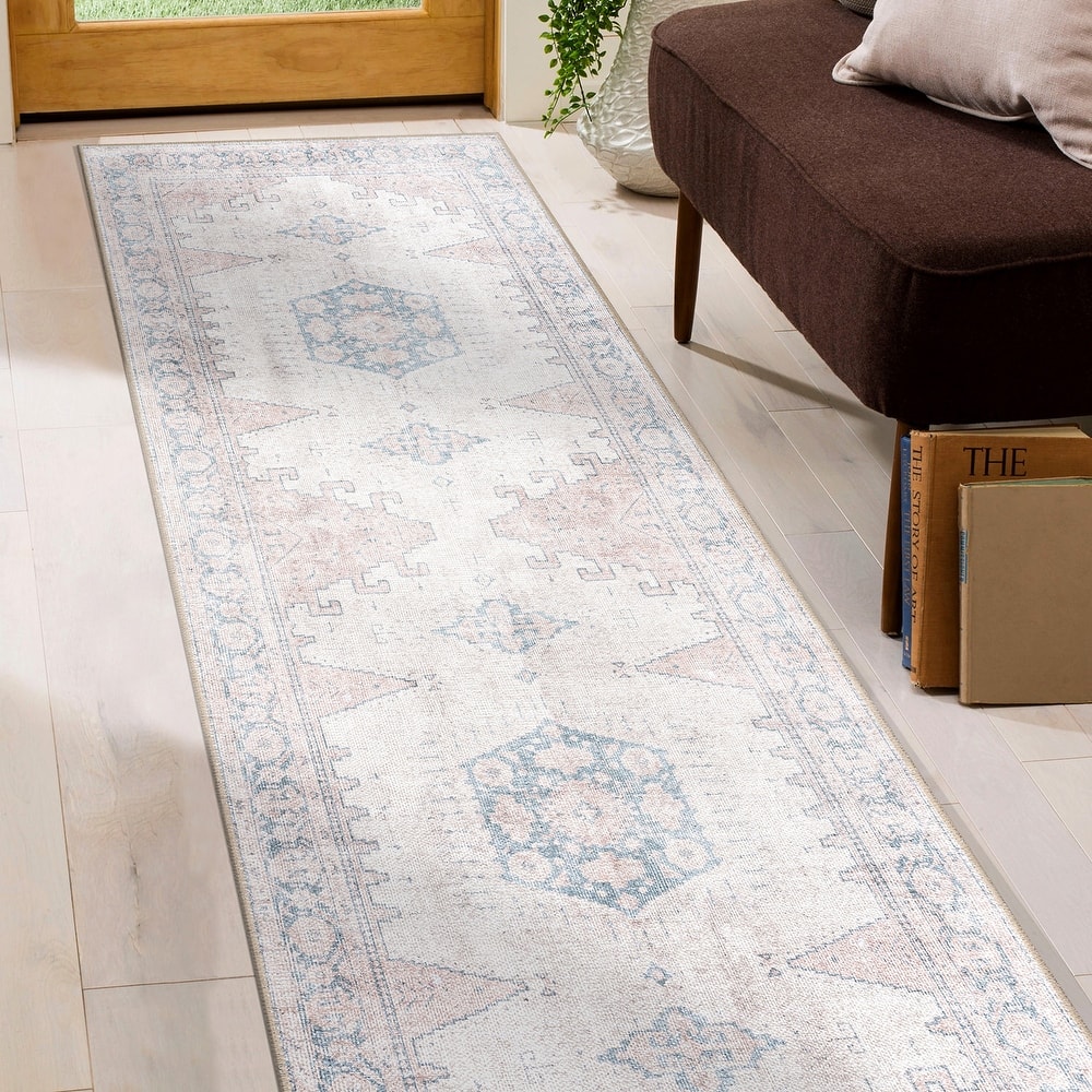 World Rug Gallery Vintage Bohemian Machine Washable Non Slip Area Rug