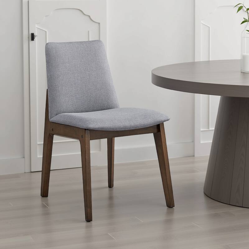 Lumy Side Dining Chair Set of 2, Gray Padded Seat and Back, Brown Wood