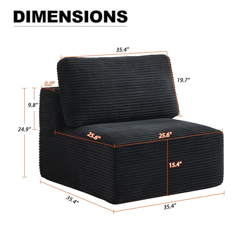 Modular Sectional Sofa Corduroy Fabric Upholstery Armless Chair