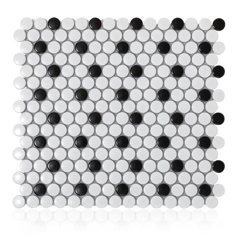 Industry Tile 12.20x12.40 Penny Round White and Black Porcelain Mosaic Tile (22 pc/ box)
