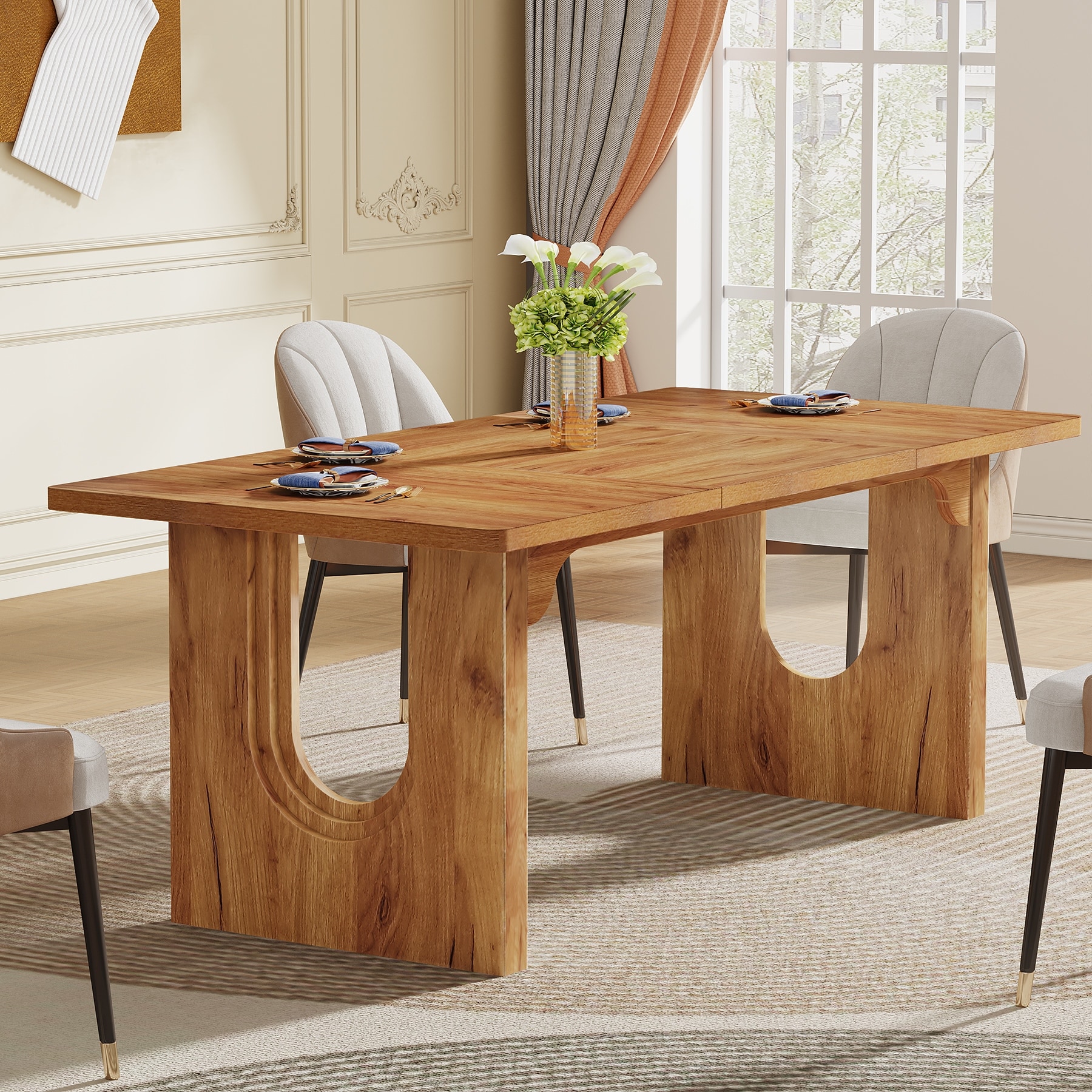 70.89" Rectangle Dining Table for 6-8 People, Modern Simple Wood Kitchen Table