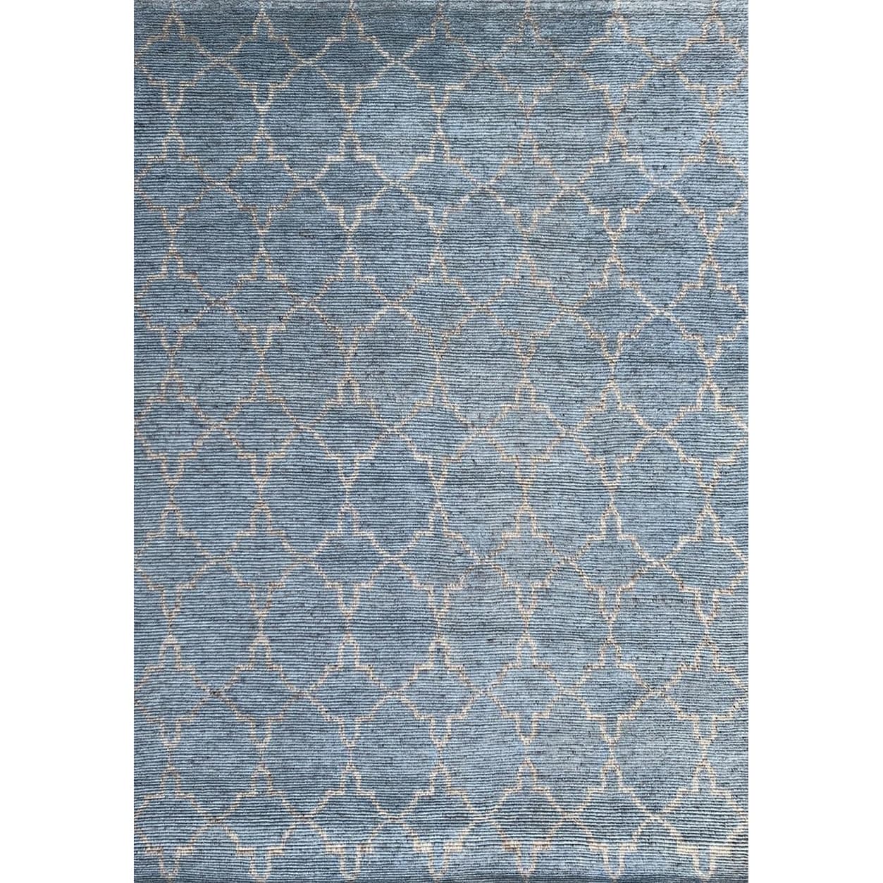 Home Decor Hand-Knotted Wool Blue/Silver Contemporary Tiled Agra Rug Luxurious & Stylish Area Rug for Adding Modern Elegance