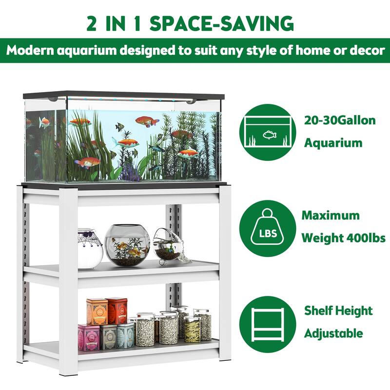 Anmytek 20-30 Gallon Heavy Duty Adjustable 3-Tier Metal Fish Tank Stand Sturdy Reptile Tank Rack Shelf