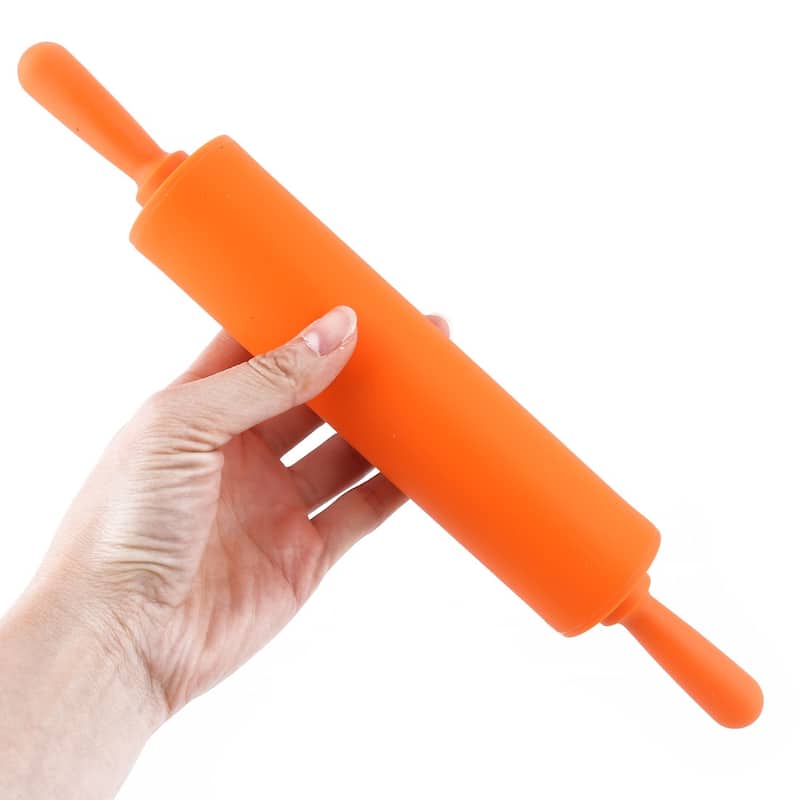 Home Silicone Surface Dumpling Biscuit Making Tool Dough Rolling Pin Orange