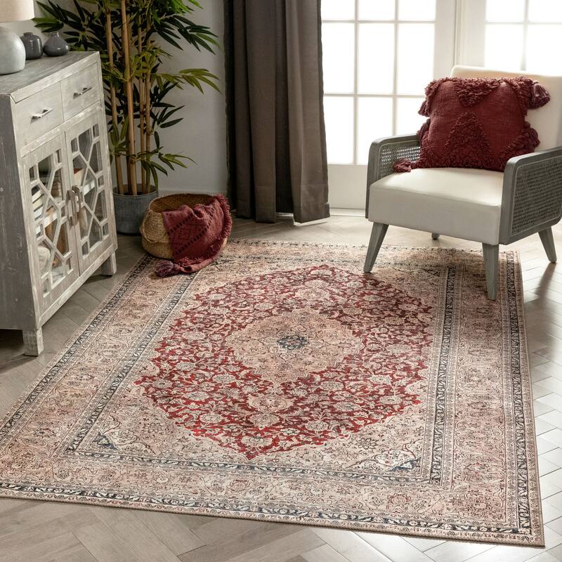 Well Woven Lotus Tonti Vintage Medallion Oriental Washable Area Rug
