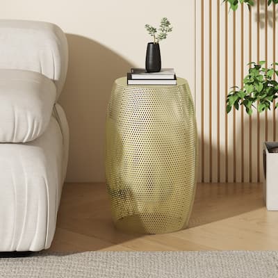 12" Modern Round Side Table with Openwork Design for Living Room or Bedroom