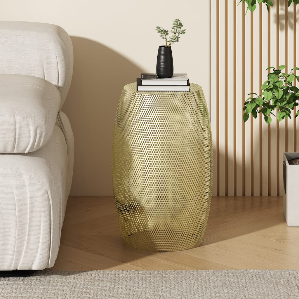 Anmytek Gold Perforated Drum Accent Table Side Table Extra Seating Modern Home Decor