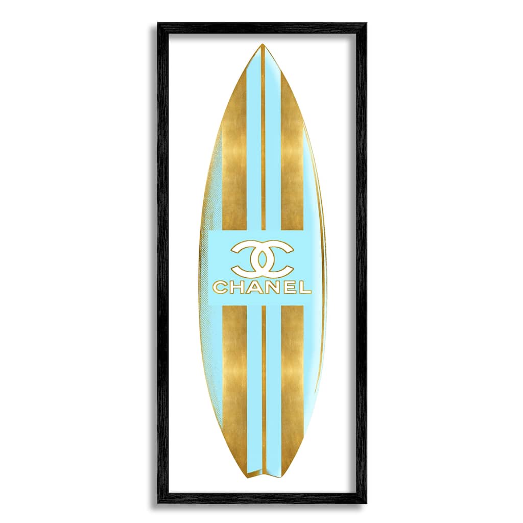 Stupell Striped Turquoise Surfboard Glam Designer Fashion Motif Framed Wall Art - Blue