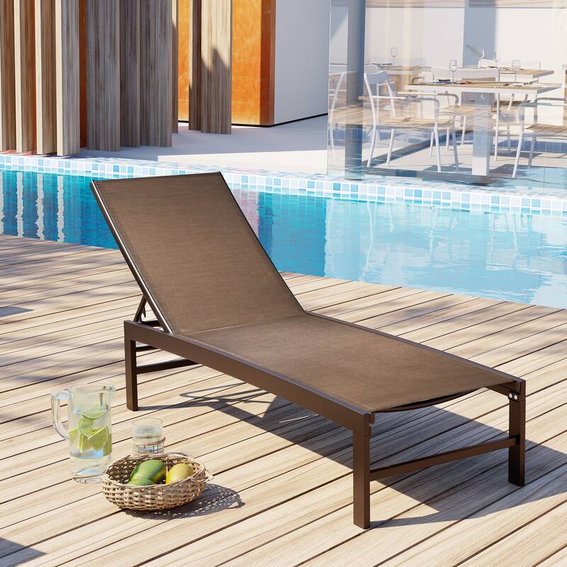 VredHom Aluminum Adjustable Outdoor Chaise Lounge Chair - 60.4 in L * 24.6 in W * 16.1/40.8 in H - Brown