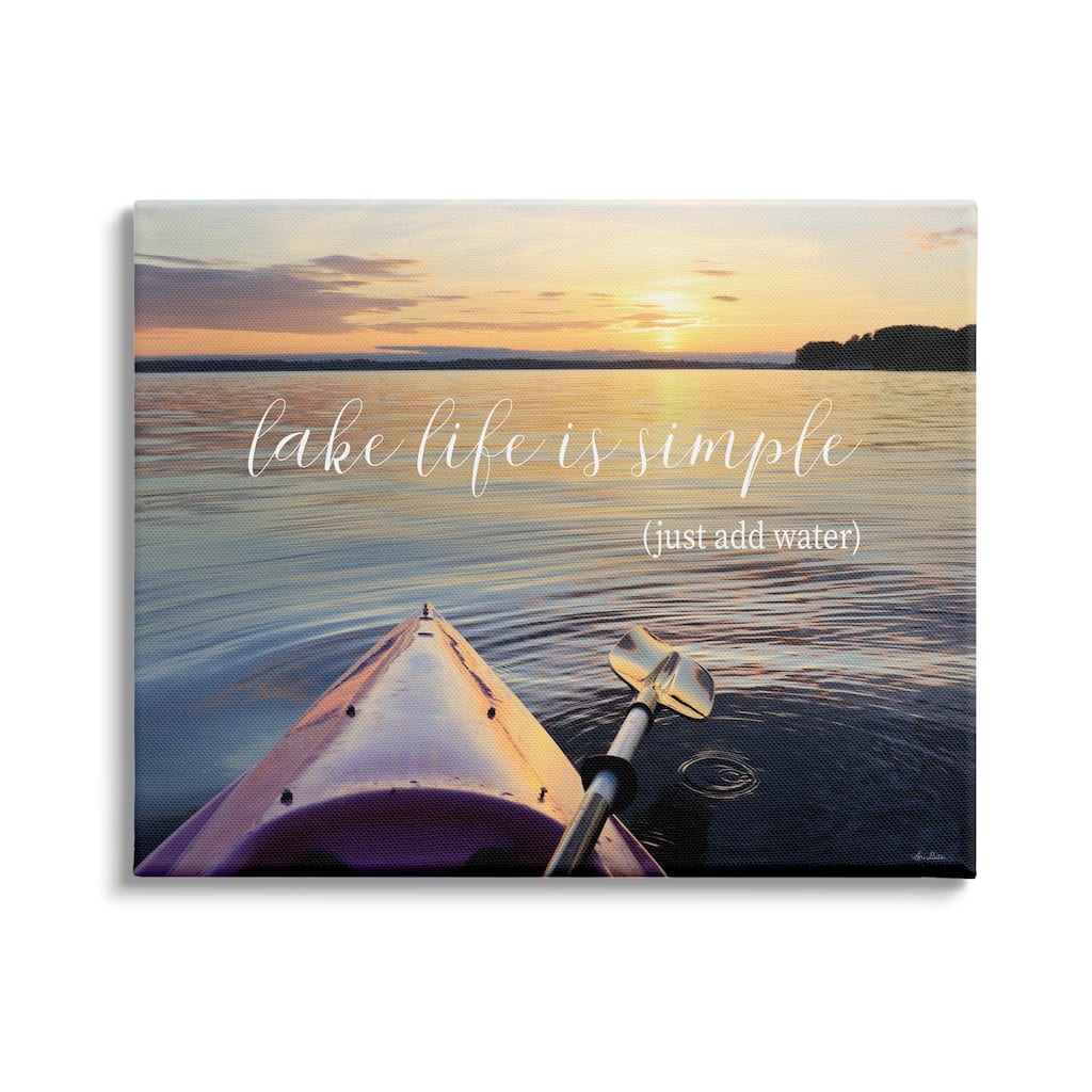 Stupell Lake Life Is Simple Phrase Kayak Boat Sunrise Canvas Wall Art - Blue