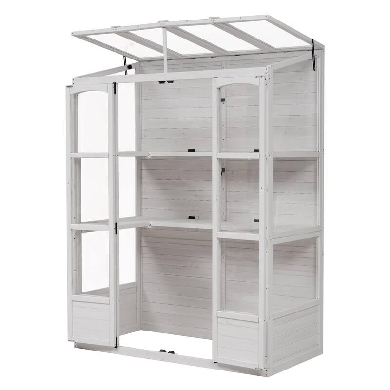 Roomfitters 78" Wooden Walk-In Greenhouse with 4 Skylights and 2 Folding Shelves