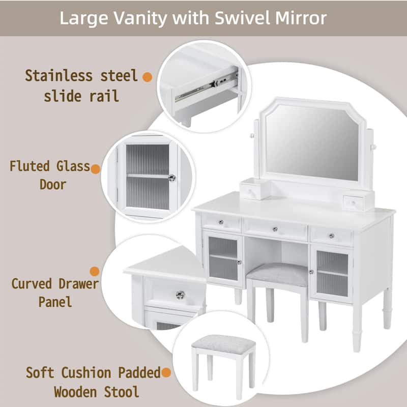 44.4" Makeup Vanity Desk with Large Adjustable Mirror, Dressing