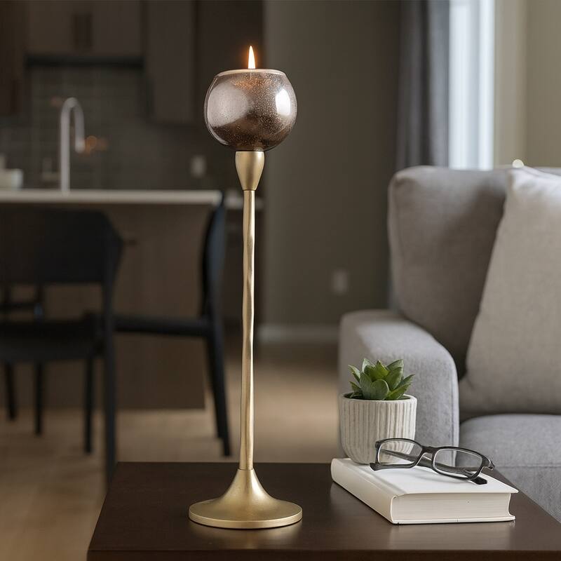 Glass Metal Stem Curved Globe Candle Holder