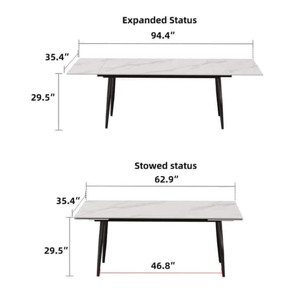 dimension image slide 1 of 2, Outdoor Rectangle expandable sintered stone dining table is suitable for 8-10 people.
