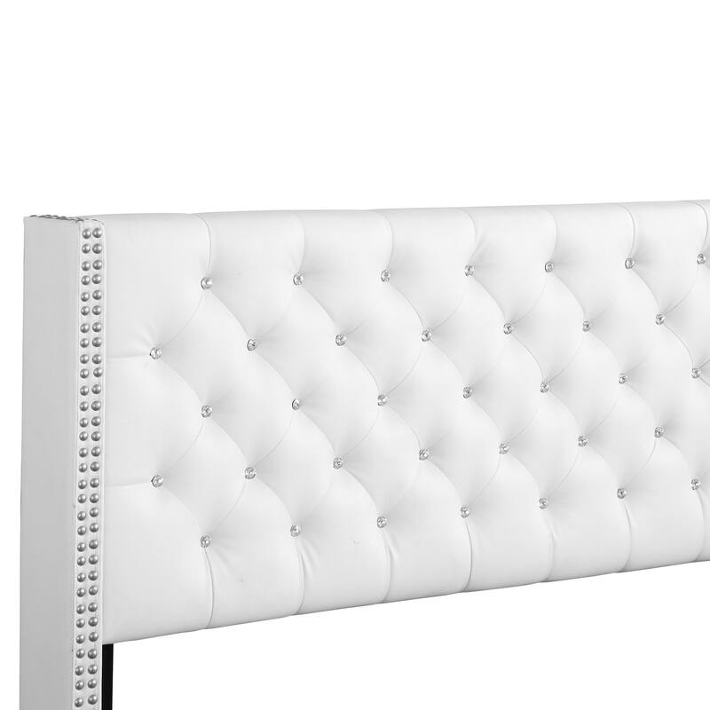 Jeweled Tufted Upholstered Panel Queen Bed - 86" - White