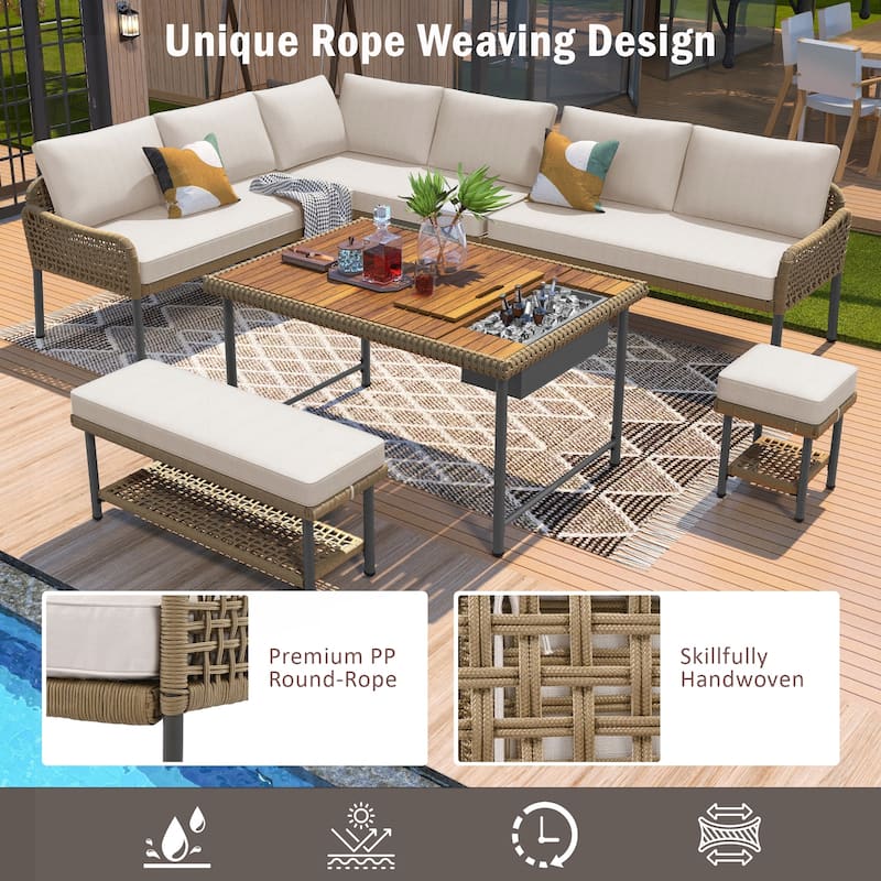 6-Piece Rope Patio Furniture L-Shaped Set