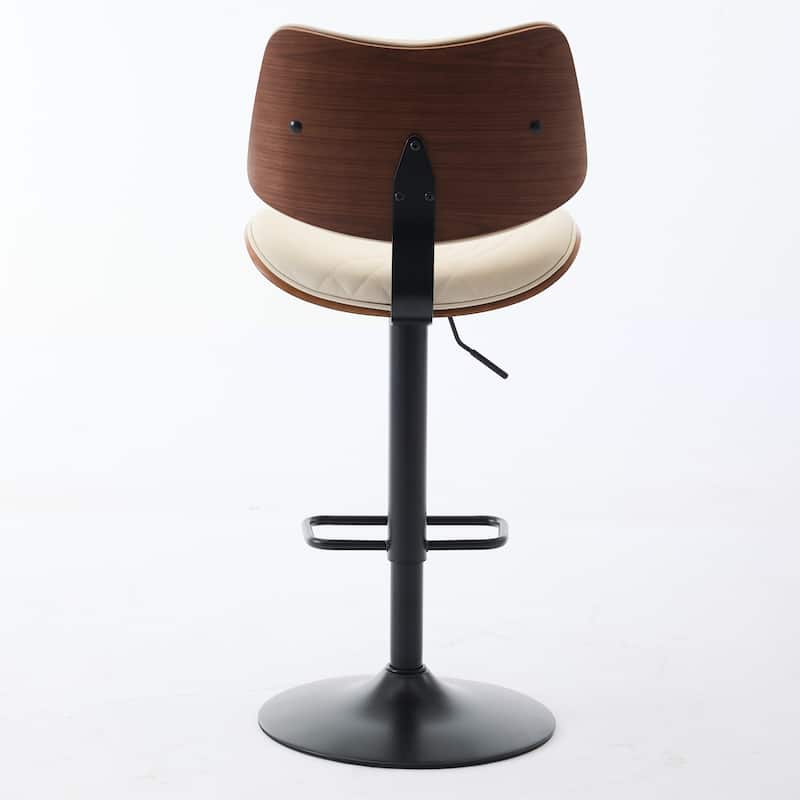 Mid Century Modern Adjustable Counter Height Black Upholstered 360°Swivel Bar Chairs