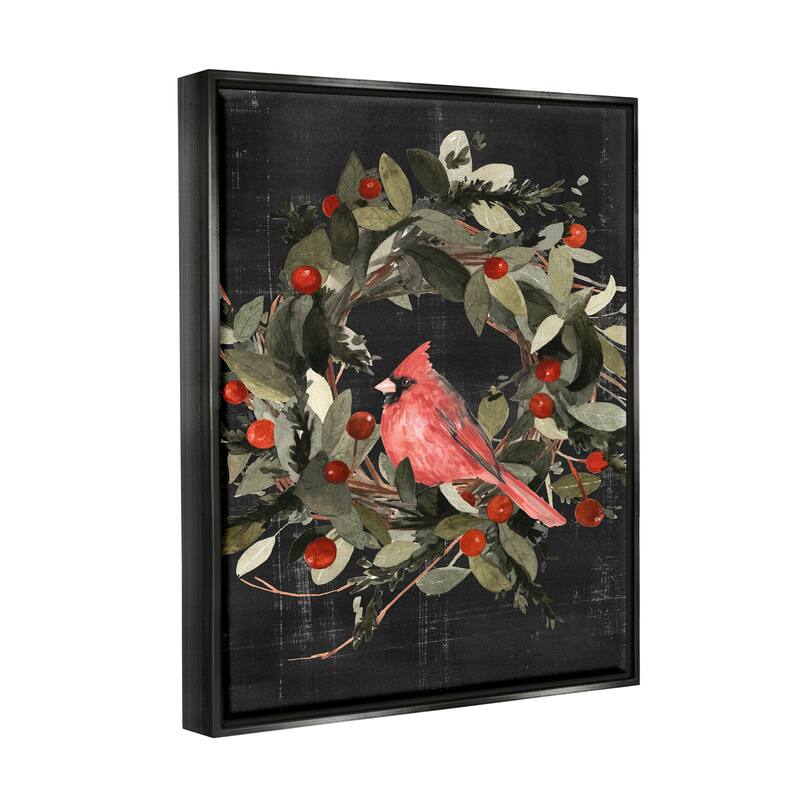 Stupell Red Cardinal In Wreath Design Floater Frame - Black