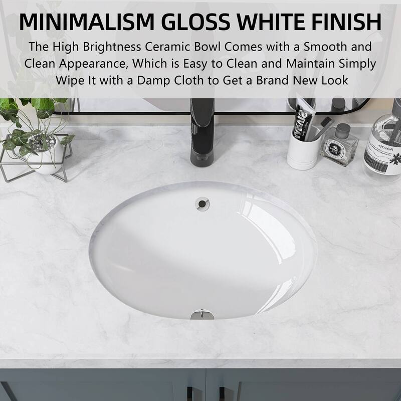 17" Oval Vitreous China Undermount Bathroom Sink With Overflow (2 Pack) - 17" Oval Undermount Bathroom Sink(2 Pack)