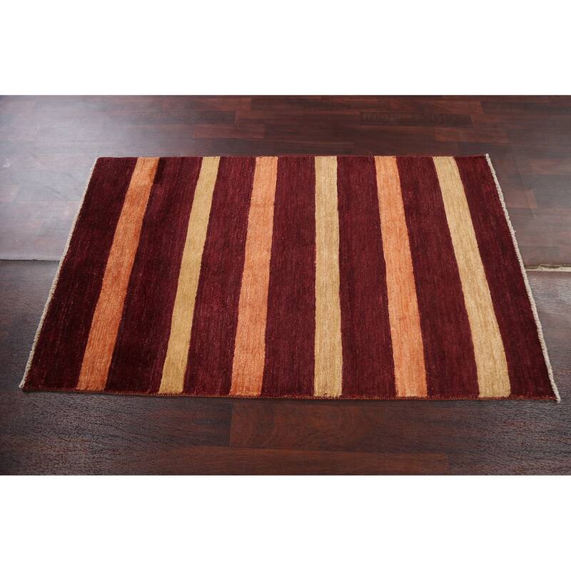 Contemporary Striped Gabbeh Kashkoli Area Rug Hand-knotted Wool Carpet - 3'2" x 5'2"