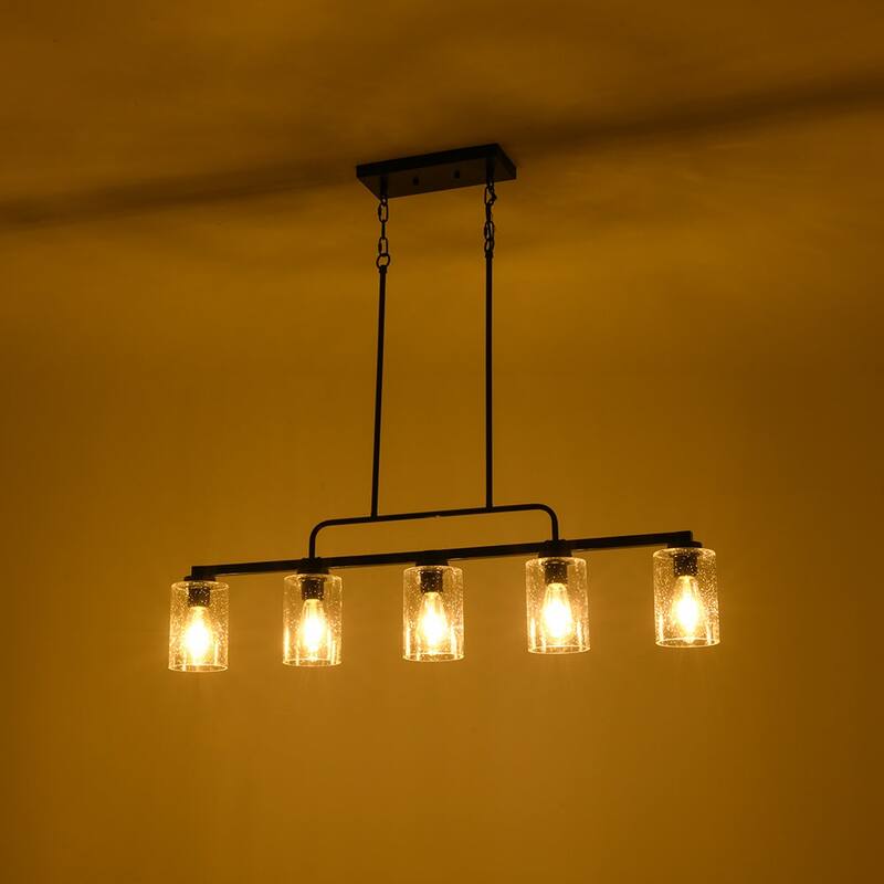 Farmhouse 5-Light Clear Seedy Glass Shade Linear Island Chandelier