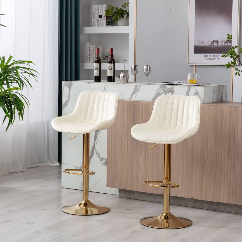 Chrome Footrest And Base Swivel Height Adjustable Mechanical Lifting Velvet + Golden Leg Simple Bar Stool