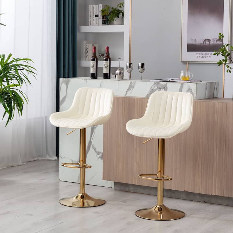 Velvet Bar Stools Set of 2, Swivel Bar Stools with Adjustable Height, Kitchen Island Stools with Footrest and Golden Leg