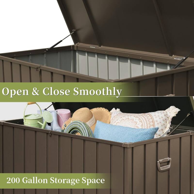 ​​Heavy Duty Galvanized Steel Storage Box with Lockable Lid and Rollers for Patio Garage and Poolside
