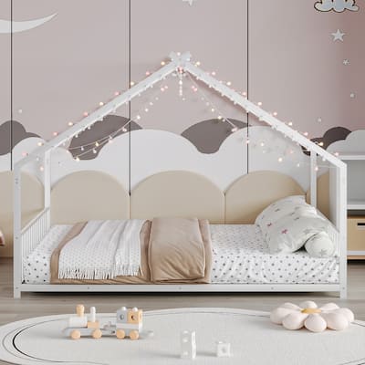 Full size children's bed frame with LED light strips