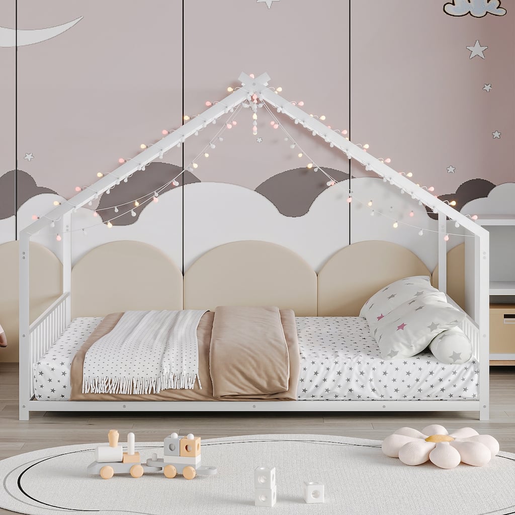 Full size children's bed frame with LED light strips