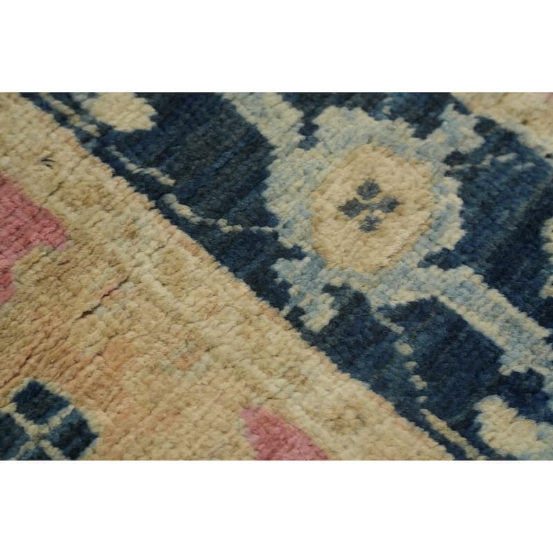 Hand Knotted Oriental 100% Wool Carpet Transitional All-Over Pink Oushak Runner Rug - 14' 7'' X 2' 7''