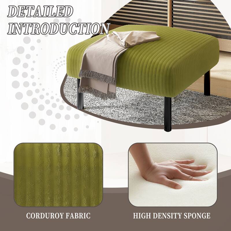 Small Ottoman Footstool with Legs, Corduroy Fabric Ottoman Foot Stool with Soft Padded seat - Olive Green