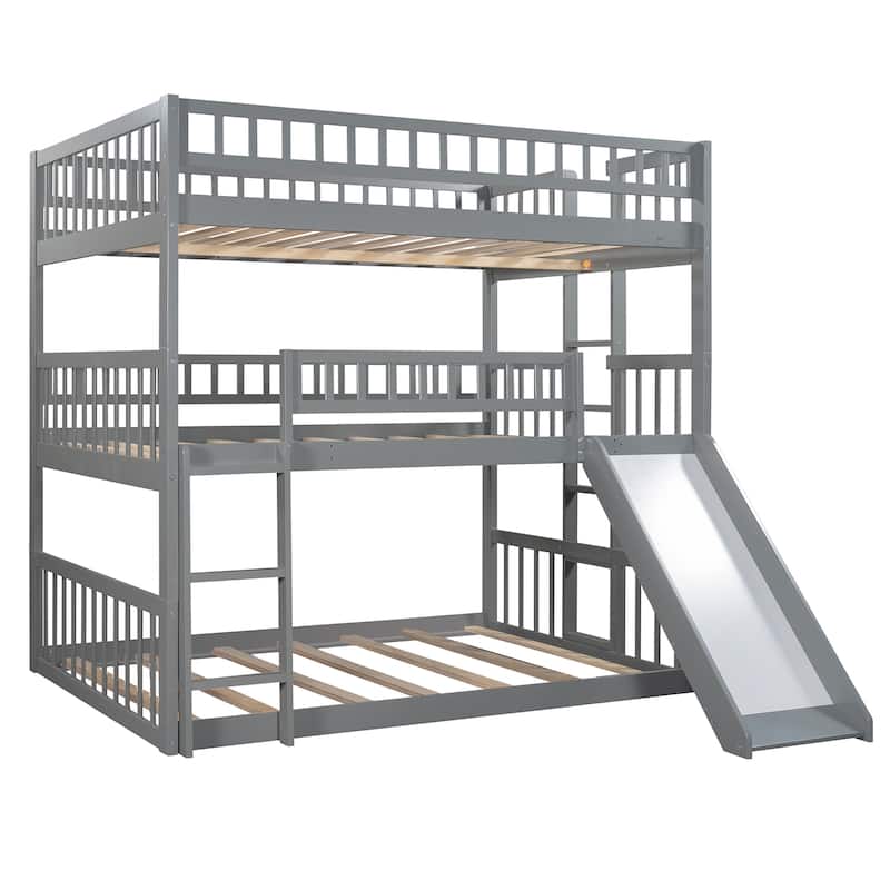 Convertible Full-Over-Full-Over-Full Triple Bunk Bed with Built-In Slide and Dual Ladders by Harper&Bright Designs