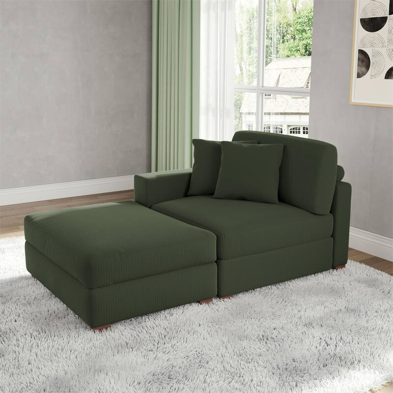 Corduroy Chaise Lounge Sofa with Ottoman for Living Room