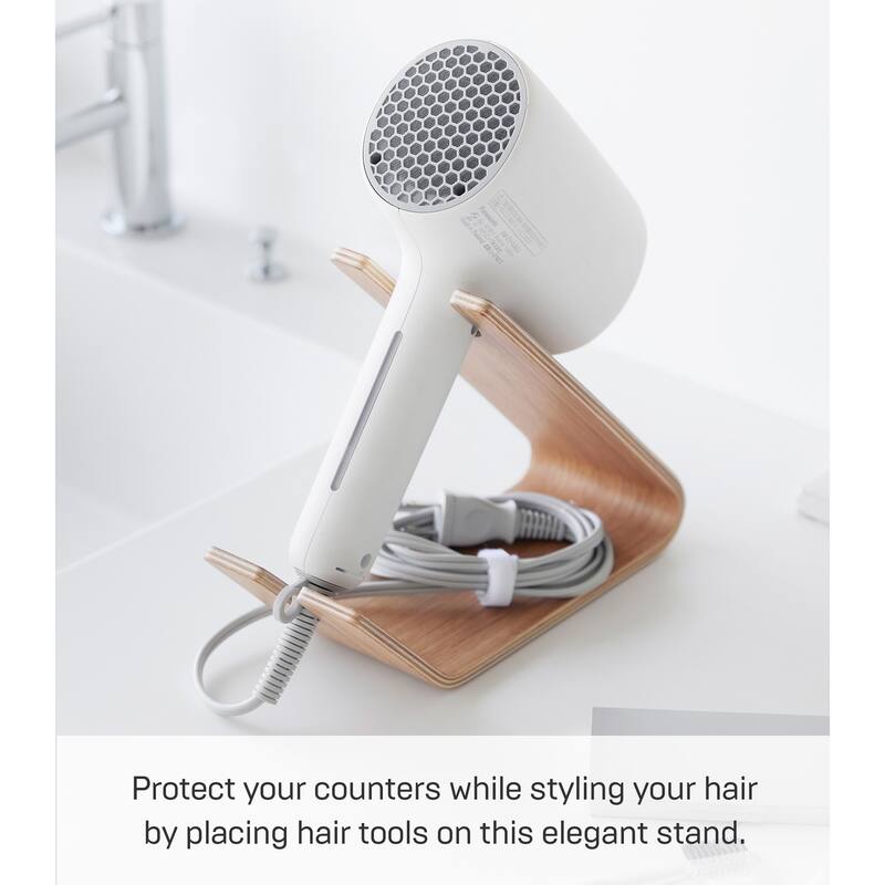 Yamazaki Home Hair Dryer and Iron Stand, Wood, Holds 2.2 lbs - L 8.54 x W 3.35 x H 6.73 inches