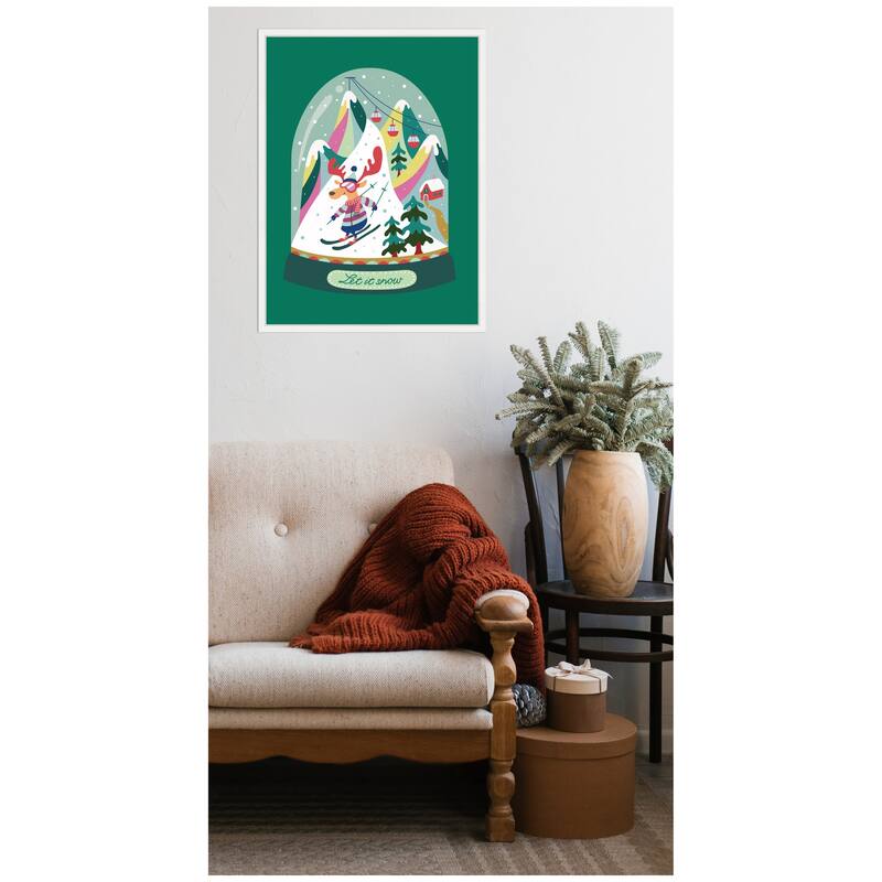 Kate and Laurel Framed Canvas Snowy Mountain Skiing Deer by Rachel Lee